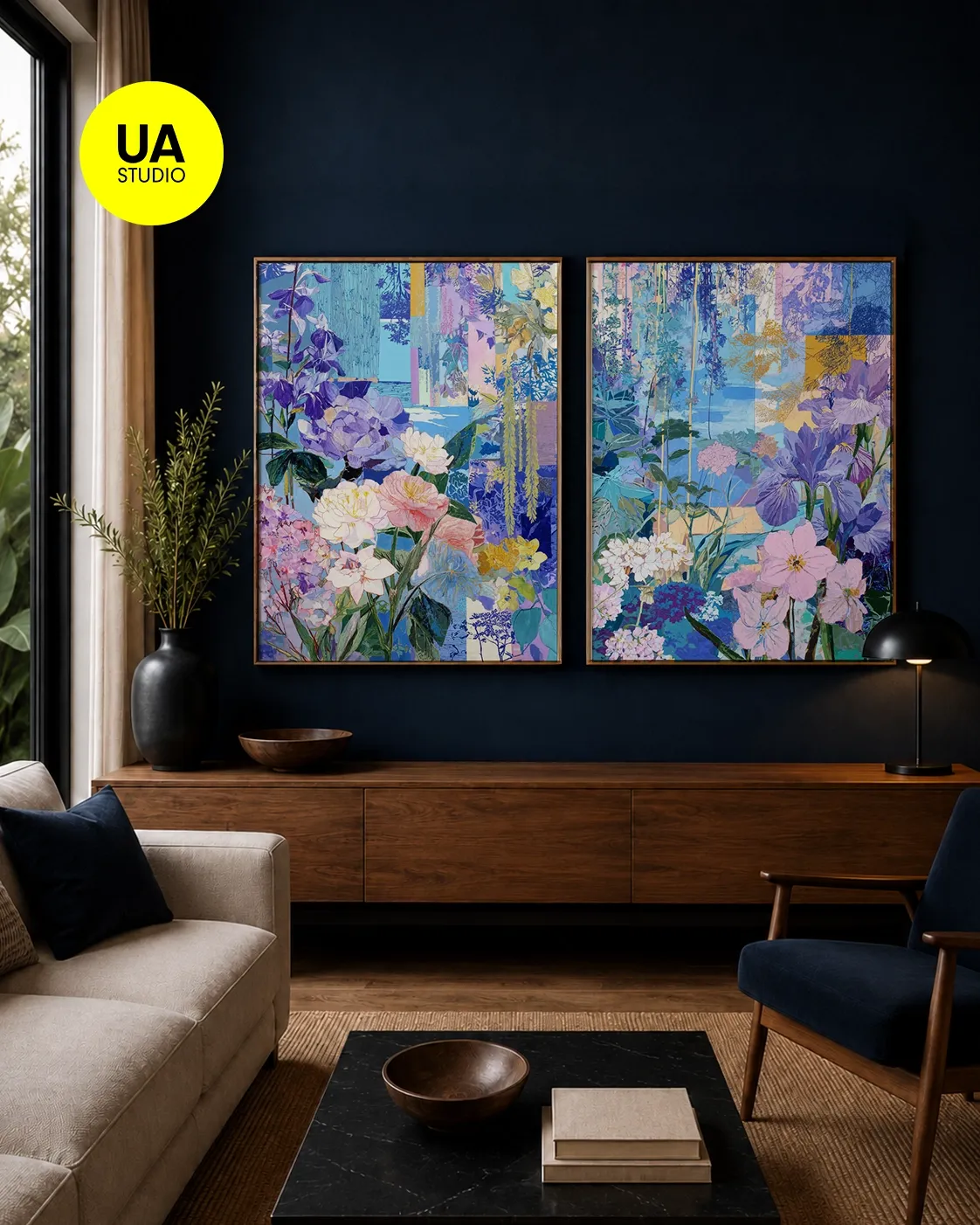 KIT 2 QUADROS DECORATIVOS - colagem floral